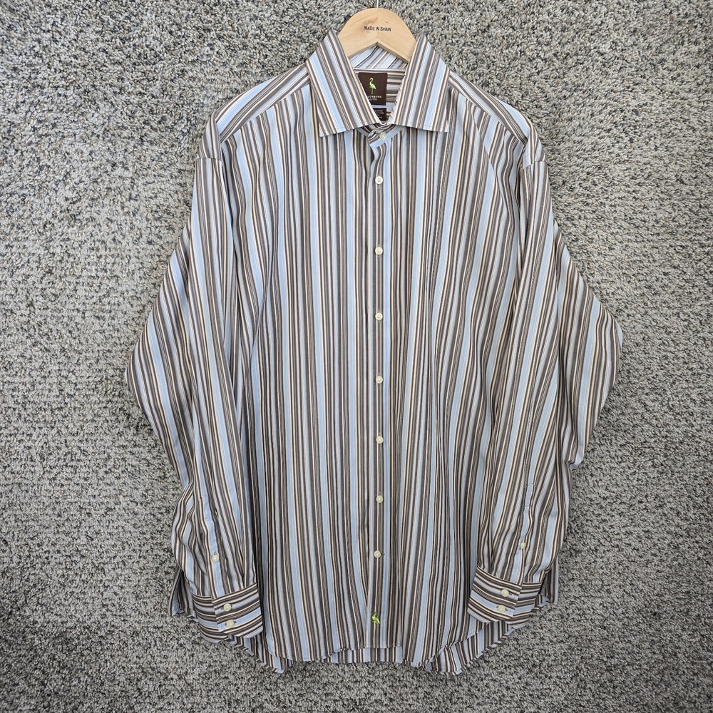Tailorbyrd Dress Shirt Mens XXL 2XL Brown Striped Button Long Staple 2 Ply Yarn
